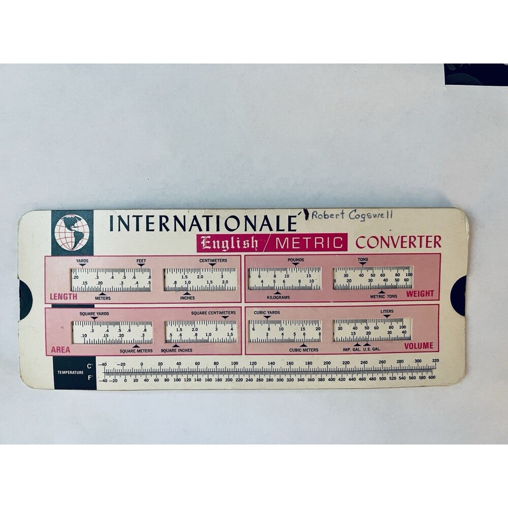 Vtg Internationale English / Metric Slide Rule Converter - WESTOVER Co Milwaukee